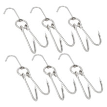6pcs Stainless Steel Double Meat Hooks for BBQ Smoking and Drying Heavy Duty Butcher Poultry Hanger
