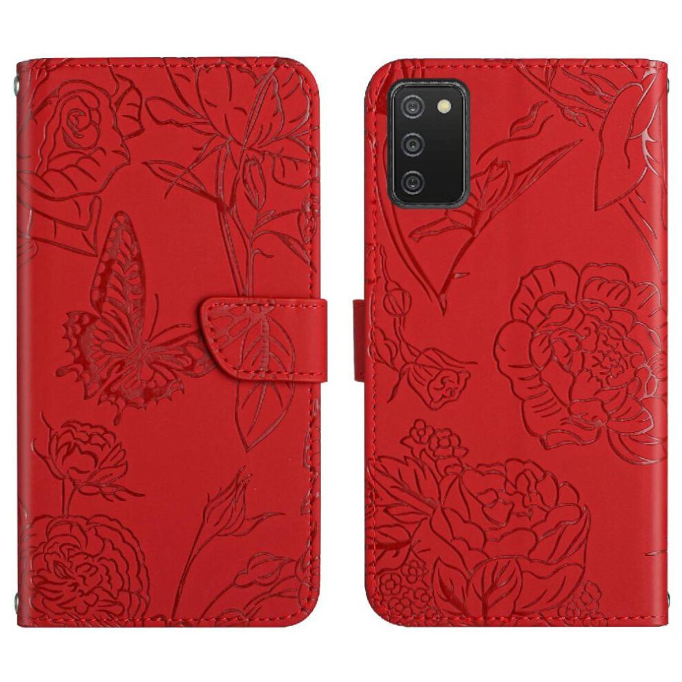 Case For Compatible With Samsung Galaxy A02s, Pu Leather Flip Cover, Shockproof Anti-Drop Protection With Wrist Strap, Flowers And Butterflies Design 9377112472065