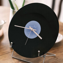 Blukids Funny Classic Music Record Disco Wall Clock 11.8" Black, Silent Battery Operated with Support Holder, compatible with Living Room Decor