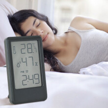 Jacenvly Black Tech Digital Alarm Clock with LCD, Thermometer, Hygrometer, Temp Humidity Monitor, Snooze Alarm, Calendar - Compatible with Women's