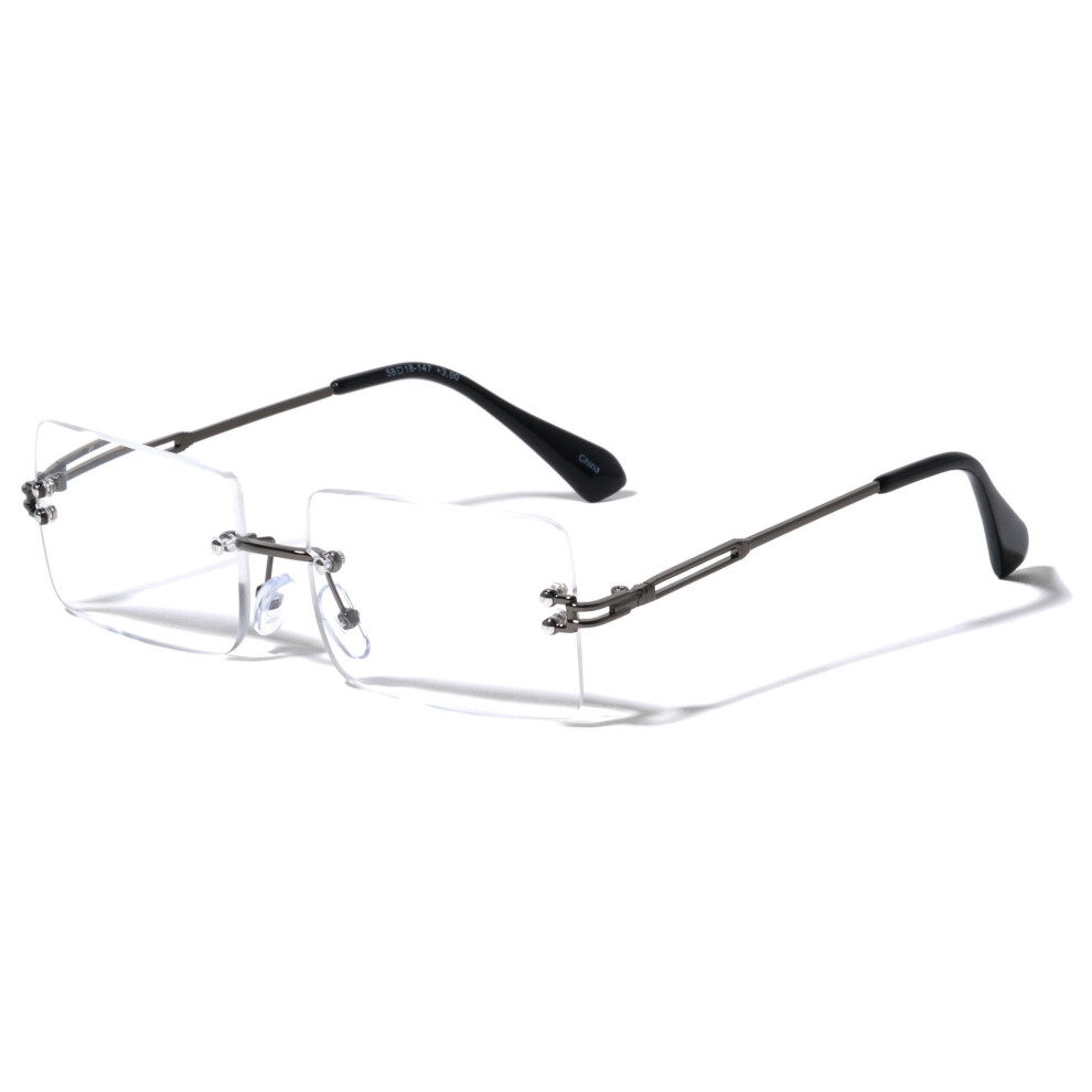 Blue/Light Men Modern Metal Rimless Eyeglasses, Anti Eyestrain & Uv Glare - Clear Lens Reader Reading Glasses With Blocking, Uv Protection