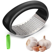 Garlic Press Stainless Steel Crusher with Ergonomic Curved Handle, Easy Clean Dishwasher Safe Black