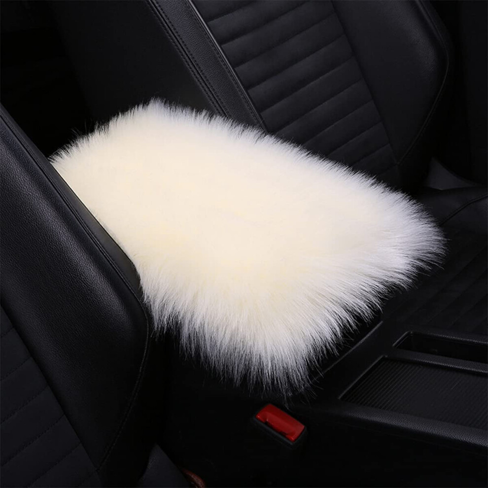 Furry Auto Center Console Cover Pad, 11.8"X7.8" Soft Sheepskin Wool Armrest Cushion Compatible With Most Vehicles 9027700467958
