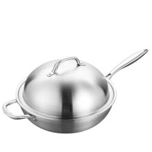 32cm Stainless Steel Wok Non Stick Cooking Pan with Heat Resistant Handle for Kitchen