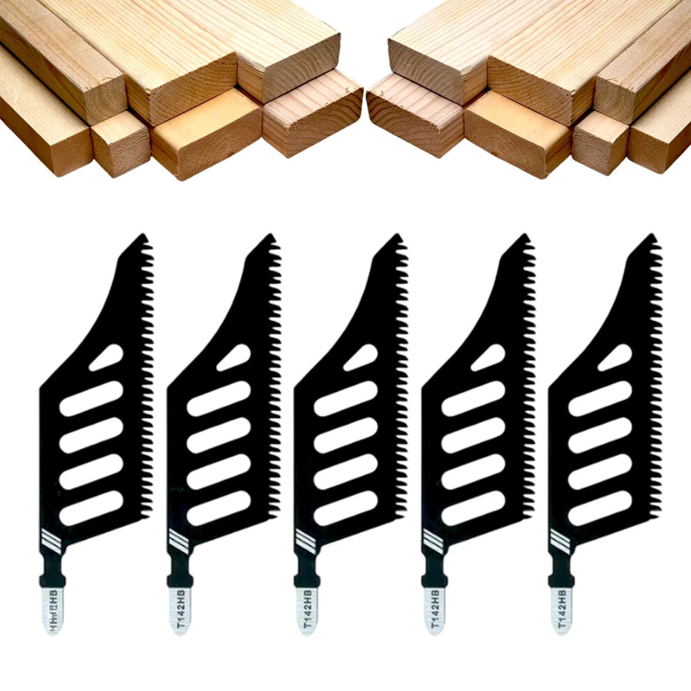 5Pcs Tshank Jigsaw Blades For Wood Plastic Metal, Flush Cutting Coarse Tooth Extended Reach 9455672662680