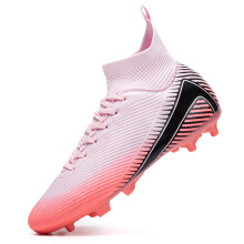 (Pink, 38) Unisex High-Top Soccer Shoes, 4 Colors Available, FG/TF Studded Sole for Professional Training