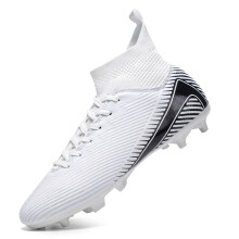 (WHITE, 39) Unisex High-Top Soccer Shoes, 4 Colors Available, FG/TF Studded Sole for Professional Training