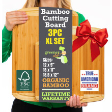 Bamboo Cutting Board Set of 3 Extra Large Organic Wood with Reversible Juice Groove for Kitchen