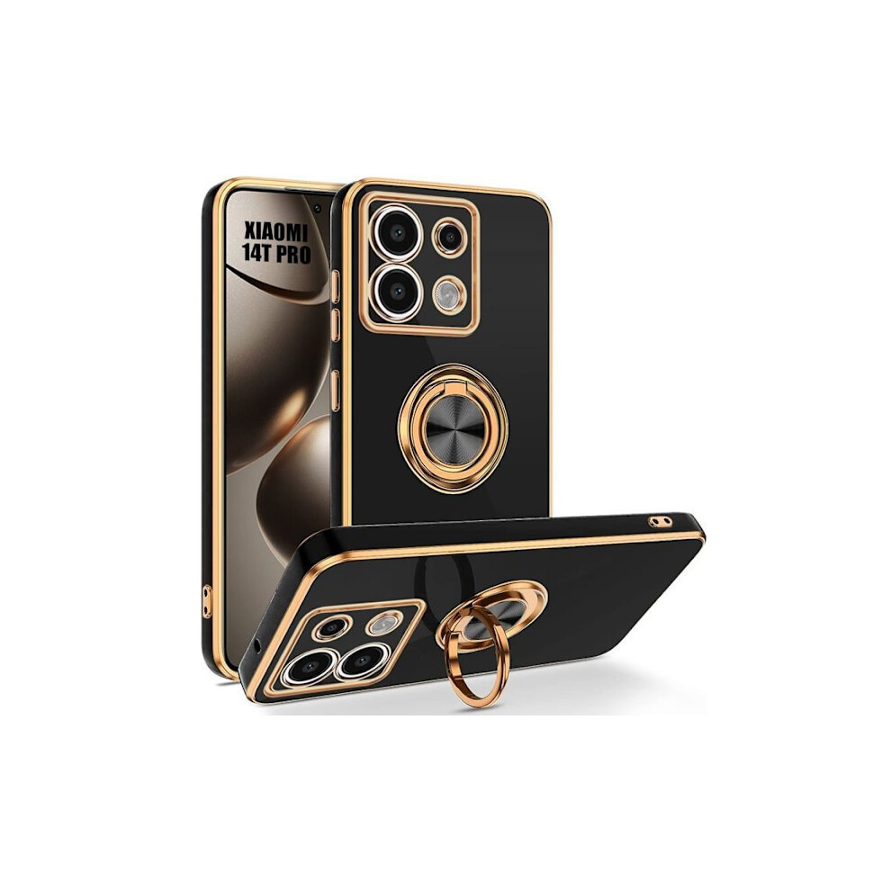 Protective Case For Compatible With Xiaomi 14T Pro - Soft Silicone Anti-Scratch With Rotating Ring - Black 9027700469556