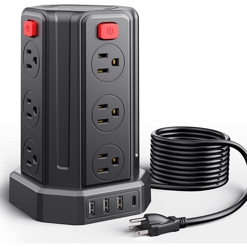 Power Strip Surge Protector, 10 Ft Extension Cord With 12 Ac Multiple Outlets 4 Usb (1 Usb C), Smallrt Power Tower 9377112478586