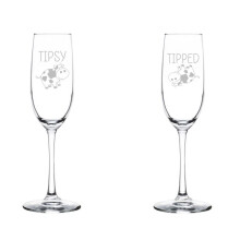 Set of 2 Glass Champagne Flutes Sparkling Wine Glasses Gift Tipsy Tipped Cow Funny (8 oz Stemmed)