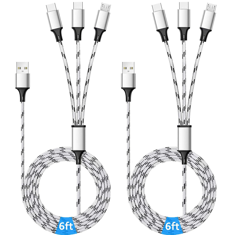 Multi Charging Cable, 6Ft 2Pack Multi Charger Cable Braided Multiple Usb Cable Universal 3 In 1 Charging Cord With Dual 9027700473843