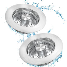 3 in 1 Kitchen Sink Drain Strainer Stopper, Brushed Stainless Steel SUS 304 Pop Up for 3-1/2 Inch Drain, Anti-Clog Odor Prevention