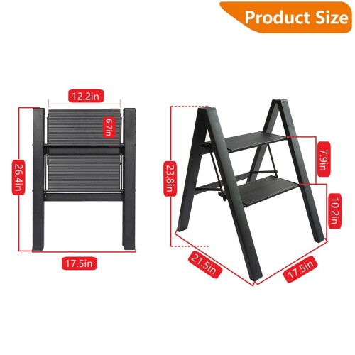 Folding Step Ladders (2-Step / 3-Step / 4-Step) Heavy Duty Aluminum Frame Foldable Ladder, Non-Slip, 330lbs Capacity 1
