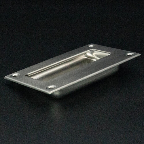 Brushed Nickel Sliding Door Flush Pull Handle, 5x3¼ Inch Rectangular Concealed Recessed Design 2