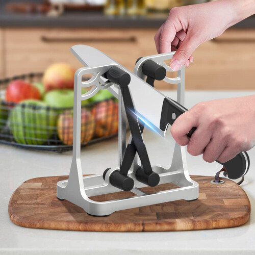 Professional Kitchen Knife Sharpener with SpringAction Tungsten Arms for Fast Sharpening All Blades