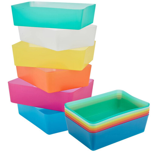 6 Coloured Plastic Storage Baskets Boxes Tubs Bins Crates Organiser Home Décor