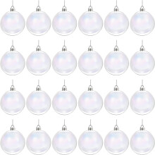 24 Pcs Iridescent Christmas Ornaments Balls Clear Plastic Ornaments for Crafts with Thread Tree Decorations for Holiday Party (1.6 Inch)