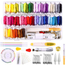 Cross Stitch Set Professional Complete Embroidery Starter Kit Portable Sewing Craft Tools with Colorful Floss Needles Pin Scissors