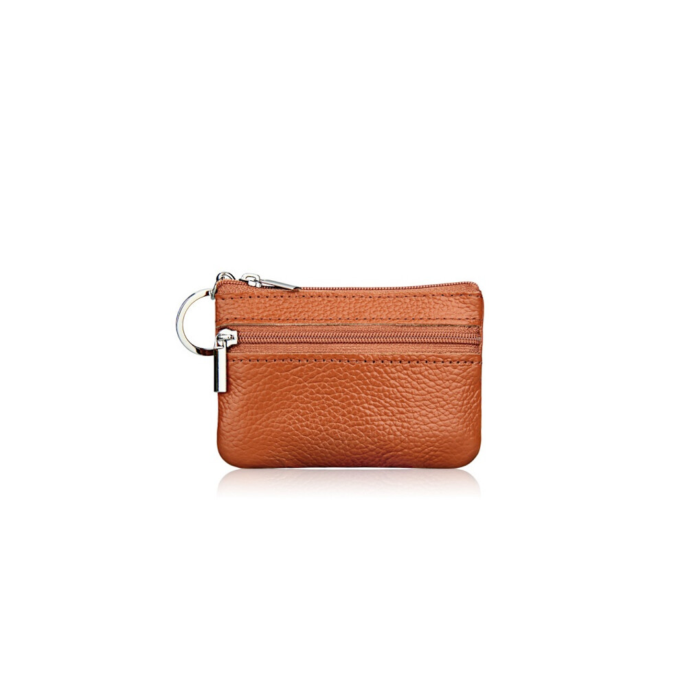 Leather Mini Wallet Card Holder Mini Keychain Zip Coin Purse 10X7cm Brown 9377112483603