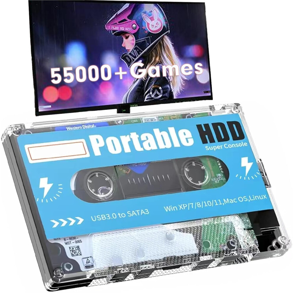 500Gb Portable Retro Game Hard Drive, 55,000 Games, Batocera 33 System Compatible With 90 Emulators,Support Ps3/Ps2/Psp/Dc/Ss/Wii/Wiiu,Windows/Mac 747887419166
