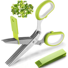Herb Scissors 5 Blades Stainless Steel Kitchen Shears with Cleaning Comb, Dishwasher Safe Soft Grip