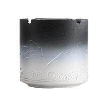 Chinese Style Ceramic Ashtray with Lid and Cigar Holder DustProof Design 10.8x11.6cm