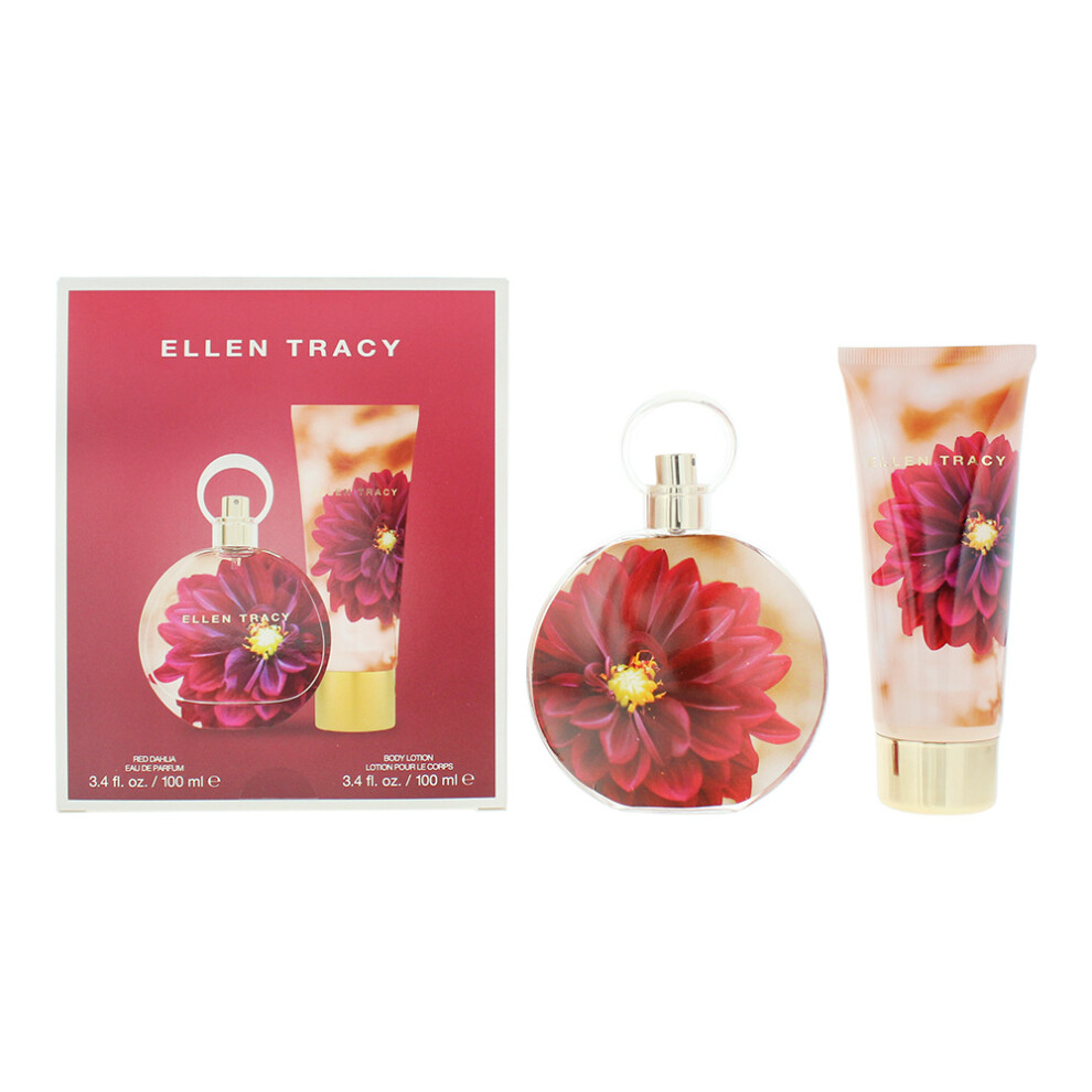 Ellen Tracy Red Dream Florals Dahlia Photobox 100Ml Eau De Parfum Gift Set 100Ml Body Lotion For Her