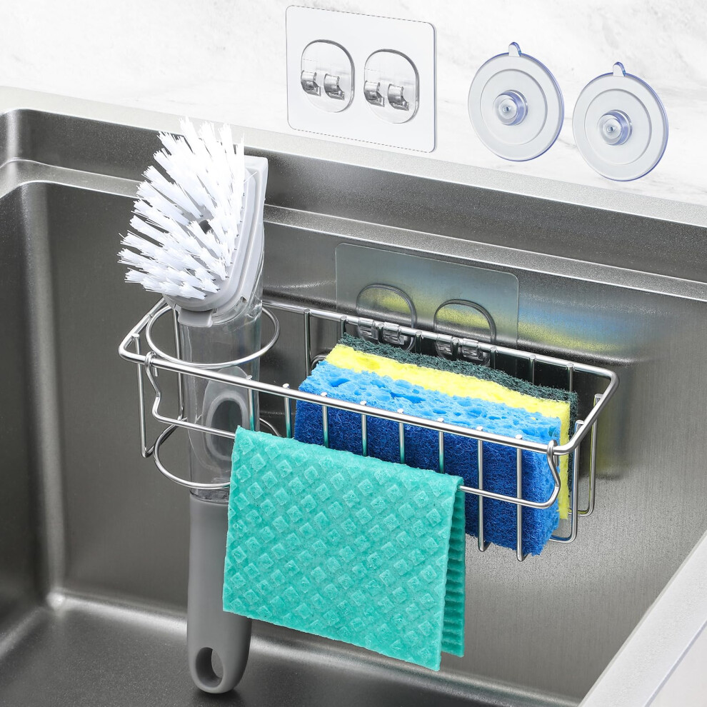 Sink Caddy 304 Stainless Steel Kitchen Sponge Holder With Suction Cups And Adhesive Hook 9455672664523