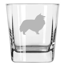 12 oz Square Base Rocks Whiskey Double Old Fashioned Glass Shetland Sheepdog