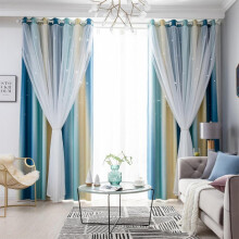 JANDEL Star Window Curtains, Compatible with Kids Girls Bedroom Living Room, Blue Double Layer Hollow Twinkle Stars, 1 Panel, 39.37 x 51.18"