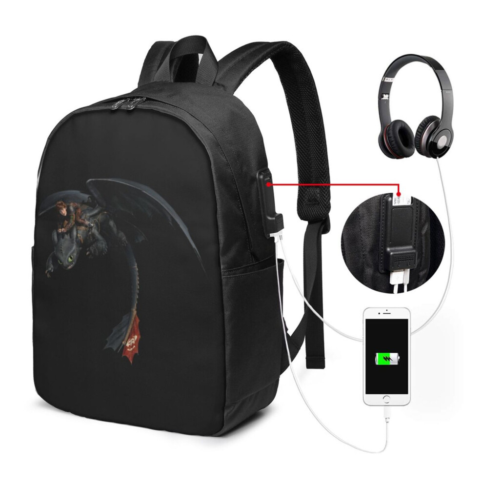 How To Train Your Dragon Travel Laptop Backpack, Business Water Resistant Bag With Usb Charging Port, College School Computer Bag For Men & Women 9027700483163