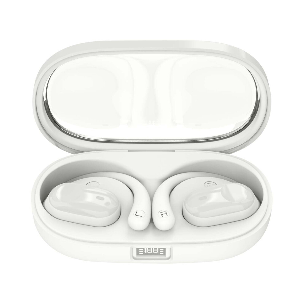 Avtoify Wireless Bluetooth Earphones With Conduction, Ear Mounted, Non In Ear Digital Display, Noise Reduction, Sports, Ultra Long Range Beige 9027700483439