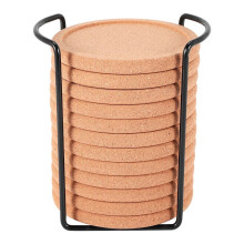 Cork Coasters with Lip for Drinks Absorbent Thick Rustic Saucer with Holder Heat & Water Best Reusable Natural Round Coasters for Bar Glass Cup Table