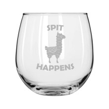 Wine Glass for Red or White Wine Spit Happens Funny Llama (16 oz Stemless)