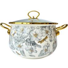 Enamel Stockpot with Glass Lid, Vintage Floral Nonstick Saucepan for Stove , 3 Quarts