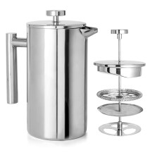 French Press Coffee Maker 1L Stainless Steel with Double Mesh Filter RustResistant for Home or Travel