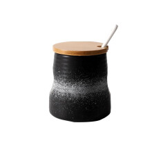 Ceramic Sugar Bowl with Lid and Spoon, 11oz Kitchen Spice Jar for Salt and Seasoning