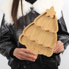 Christmas Tree Bamboo Cheese Board FoodSafe Platter with Festive Design for Holiday Snacks 13.5'