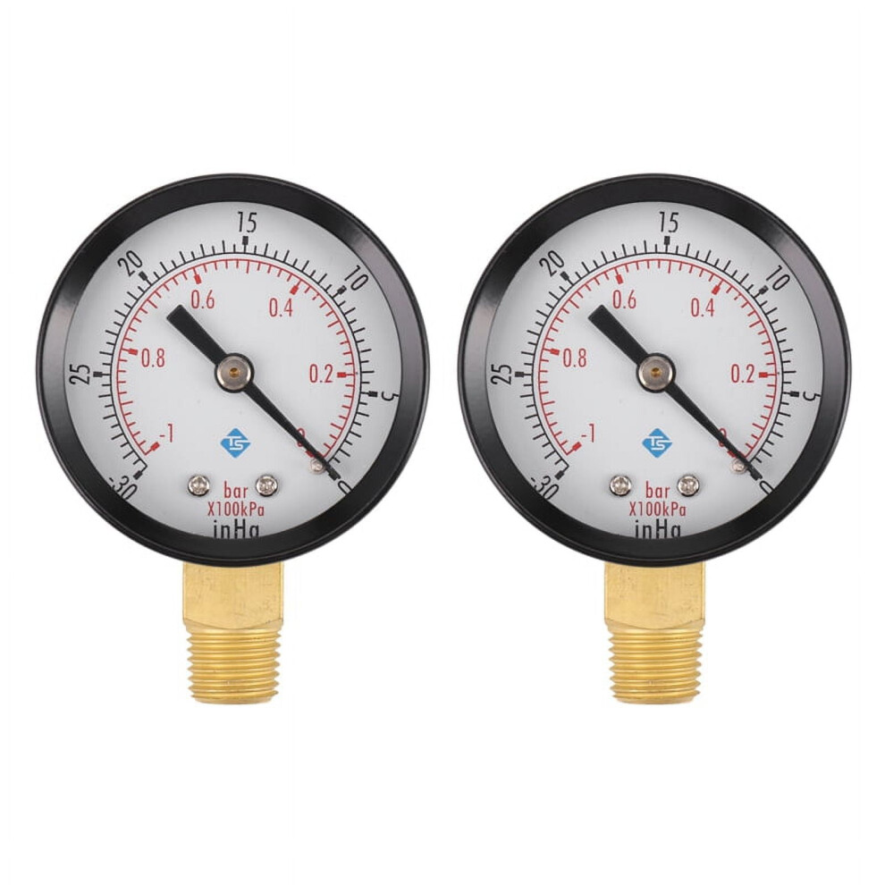 2X Pressure Gauge - 0 - 30Inhg 0 - 1 Bar Mini Dial Air Pressure Gauge Barometer Meters Vacuum Gauge Black 9027700487468