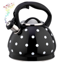 3.2 Quart Whistling Tea Kettle Black and White Polka Dot 304 Stainless Steel Stovetop with Loud Whistle