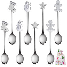 8pcs Christmas Coffee Spoons Stainless Steel Festive Mini Tea Spoons for Hot Drinks with Gift Bag