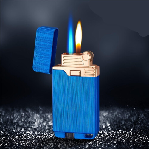 Torch Lighter Blue Dual Flame Windproof Refillable Butane Jet with Adjustable Flame for BBQ Camping