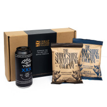 Shropshire Mancave Essentials with Shropshire Scratchings - Traditional Old English and Salt & Cider Vinegar with Three Tuns XXX Pale Ale