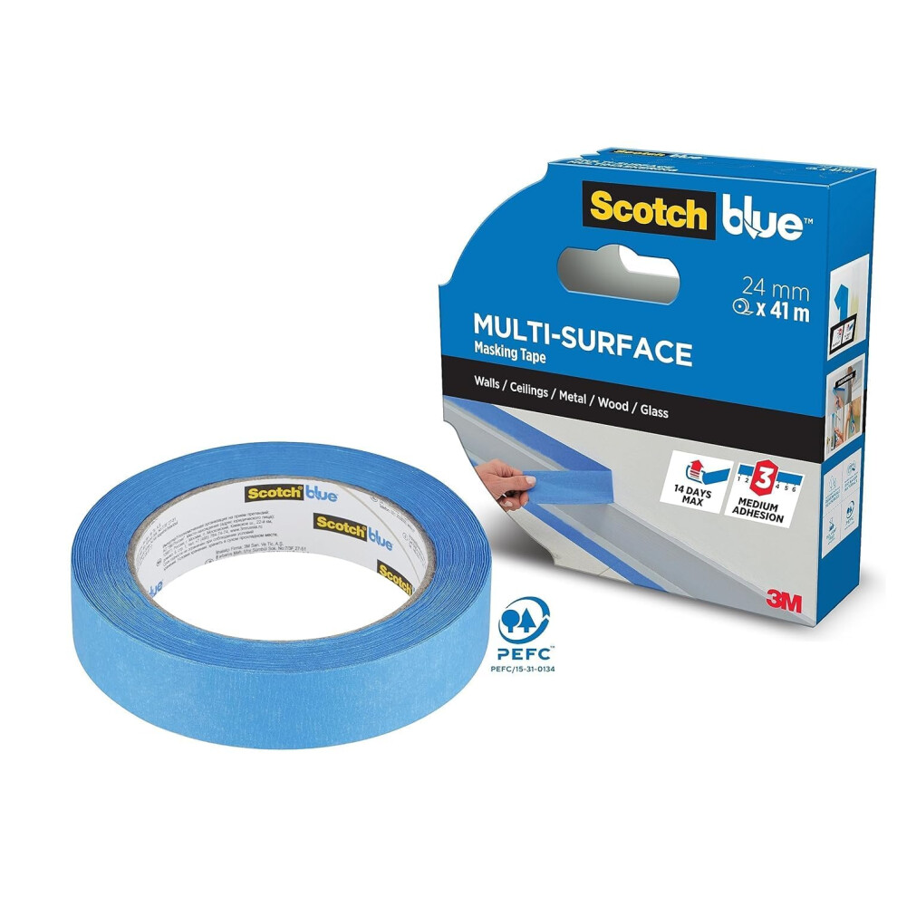 Scotchblue Multi-Surface Premium Masking Tape, 24Mm X 41M, 1 Roll/Pack - Scotch Adhesive Blue Painters Tape, For Painting And Decorating, Indoor & Ou 11138969