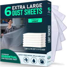 CS 6 Pack Plastic Dust Sheets for Decorating 3.6 x 2.7m (12x9 ft), Extra Large Dust Sheets for Painting, Clear Plastic Sheet Polythene Sheeting Paint