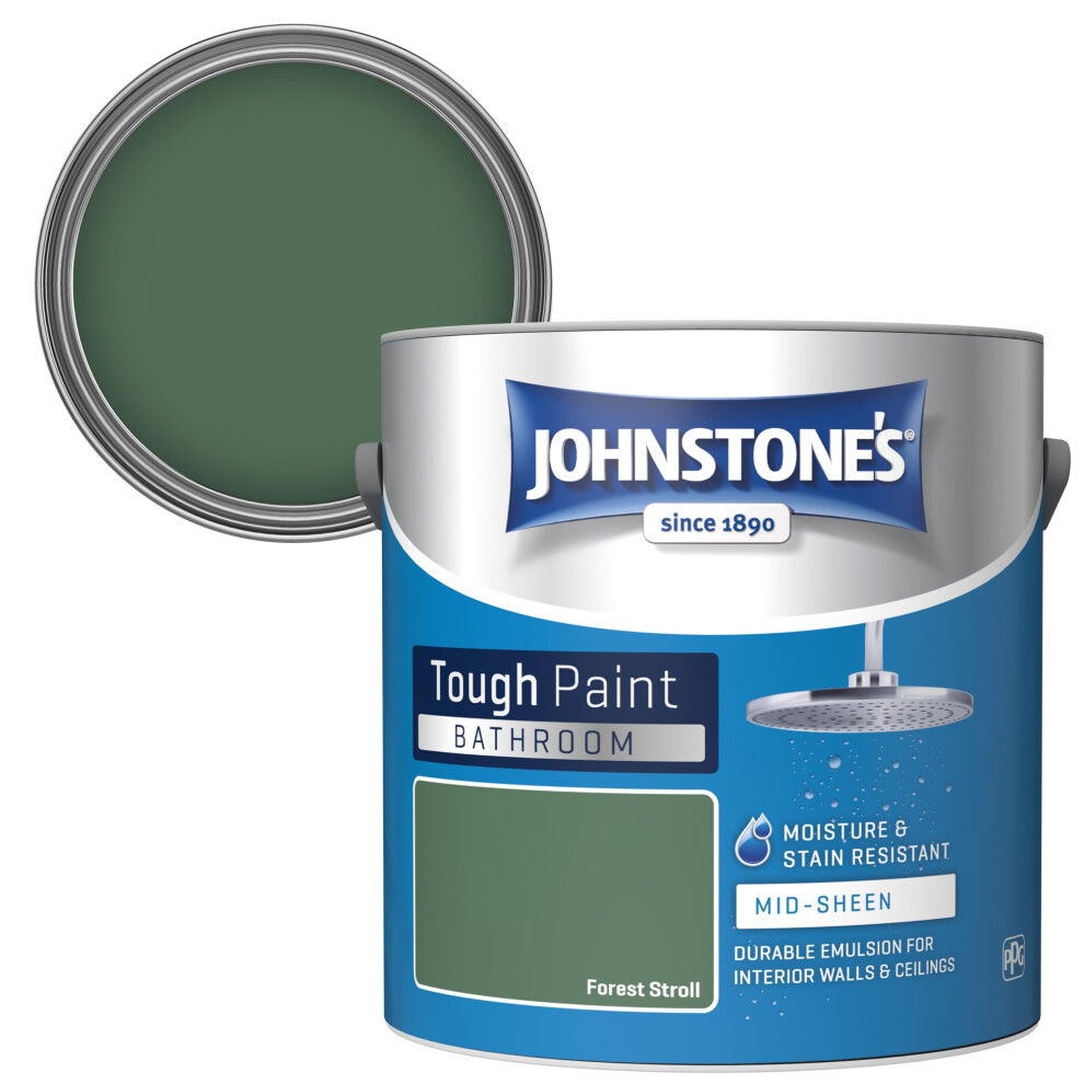 Johnstone's - Bathroom Paint - Forest Stroll - Mid Sheen Finish - Stain Blocker Paint - Use In Moist & Damp Areas - Low Odour - Dry In 1-2 Hours - 12