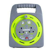 IONOS 2 Socket Cable Reel, 15m, Green, 13 Amp, Thermal Cut Out, Heavy Duty, Outdoor Extension Lead, Ideal for Garden, DIY, Workshop, Power Tools (ION