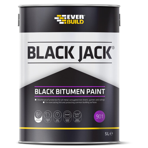 Everbuild Everbuild Black Jack 901 Bitumen Paint – Solvent Based – Black – 5 Litre