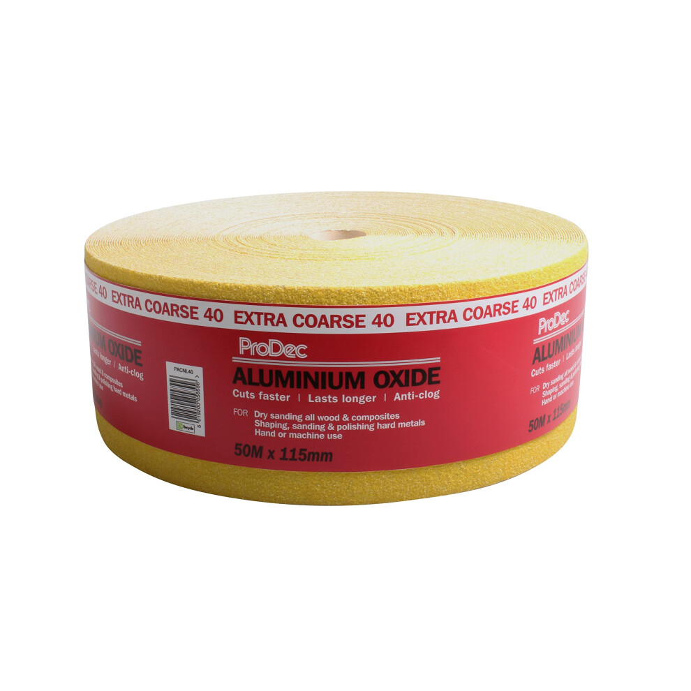 Prodec 50M Roll 40 Grit Extra Coarse Grade Yellow Aluminium Oxide Abrasive Sanding Paper For Sanding Wood, Paint, Plaster, Filler, Metal And More, 11 35448389